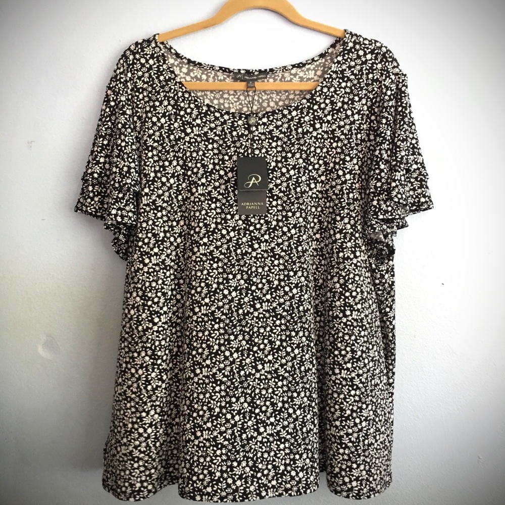 ADRIANNA PAPELL Plus Size Double Flutter Sleeve Top 3X